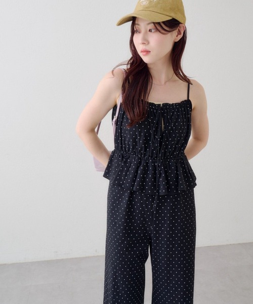 サロペット オーバーオール 「WEB先行/2サイズ展開/低身長サイズ」ペプラムキャミサロペット レディースの画像
