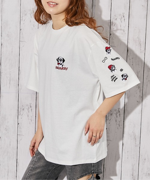 tシャツ 「ドッグ刺繍×袖刺繍デザイン」Tシャツ/ストリート/春夏秋 tシャツ 「ドッグ刺繍×袖刺繍デザイン」Tシャツ/ストリート/春夏秋
