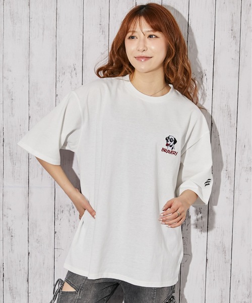 tシャツ 「ドッグ刺繍×袖刺繍デザイン」Tシャツ／ストリート／春夏秋