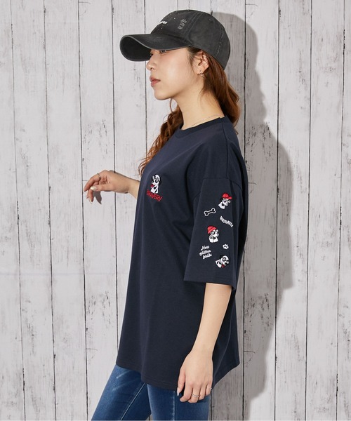 tシャツ 半袖 「ドッグ刺繍×袖刺繍デザイン」Tシャツ／ストリート／春