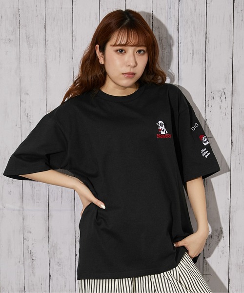 tシャツ 半袖 「ドッグ刺繍×袖刺繍デザイン」Tシャツ／ストリート／春