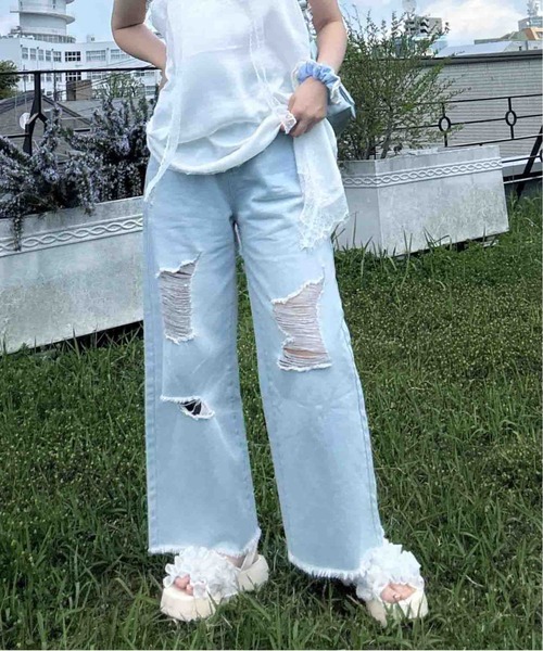 【正規品即日発送 】 ason ストレートジーンズ AS KNOW AS（アズノゥアズ） ジーンズ デニム デニムパンツ ダメージ