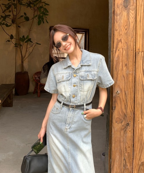 Aelina シャツワンピース デニムワンピース : ZOZOTOWN Yahoo!店