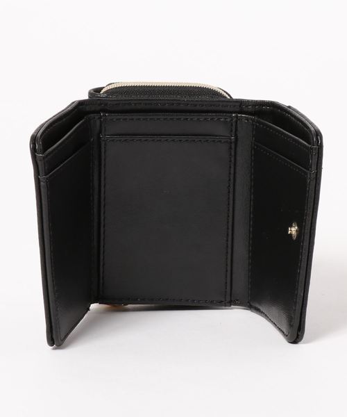 黒レザー三つ折り財布 ゴールド金具 ◇ 心惹かれるゴールド金具と2種のブラックレザーの三つ折りウォレット