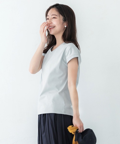 cloth＆cross コーヒーTシャツ　Ｖネック　フレンチスリーブ　白 綿100％ VネックフレンチスリーブTシャツ 通販【ニッセン】