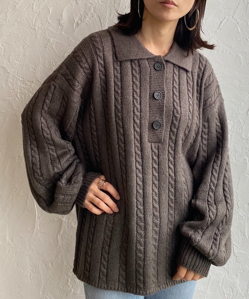 She's Closet ニット セーター ケーブルアラン編み襟付き