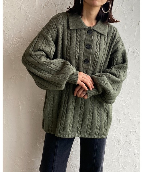 She's Closet ニット セーター ケーブルアラン編み襟付き