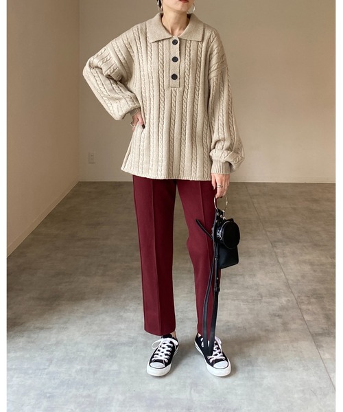 She's Closet ニット セーター ケーブルアラン編み襟付き