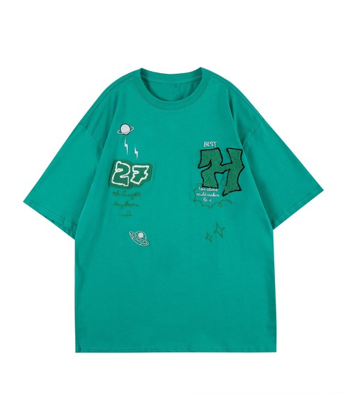 tシャツ HOOK- アメカジ風ワッペン刺繍半袖TEE メンズ レディース 