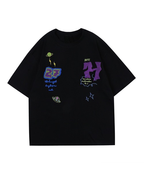 ヴィンテージ レトロ古着 マリンワッペン刺繍ブラウス スクエアネック 半袖 tシャツ HOOK- アメカジ風ワッペン刺繍半袖TEE (SS) メンズ レディース