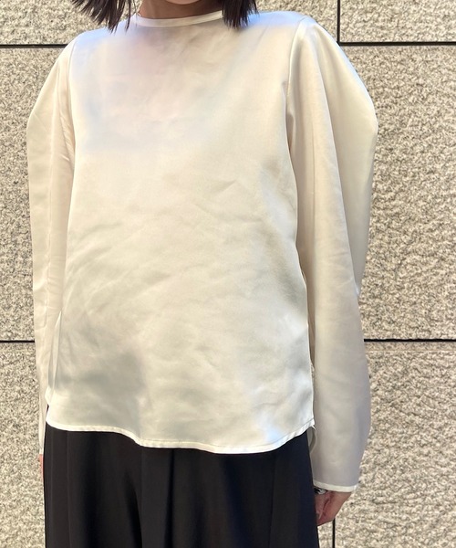 ブラウス シャツ パフスリーブサテンブラウス レディース MIDIUMISOLID ブラウス シャツ パフスリーブサテンブラウス