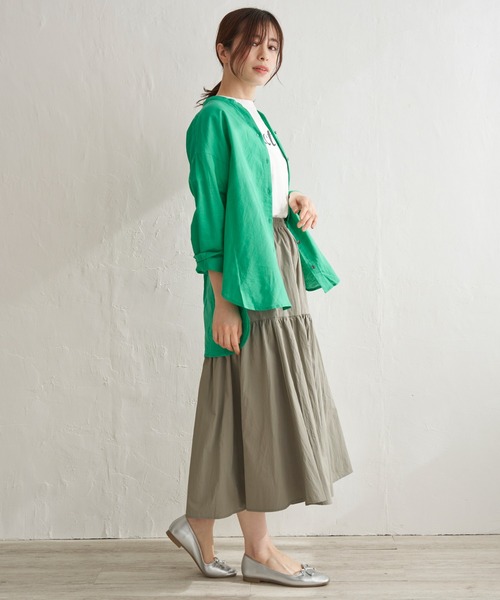 ブラウス シャツ LINEN100バンドカラーシャツ レディース BABYLONE ブラウス シャツ バンドカラーシャツ レディース