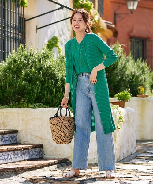 Tiaclasse カーディガン 「洗える」ベルト付きランダムリブロング