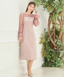 ☆半袖☆ビスチェ シアー ミ二丈 ワンピース パーティ ドレス niana ドレス ビスチェ風ハイネックレース結婚式ワンピース