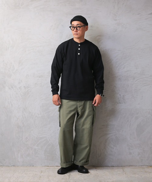 【関税込み】We11done グリーン コットン ヘンリーネック WAIPER.inc tシャツ Good wear USAコットン ヘンリーネック L/S