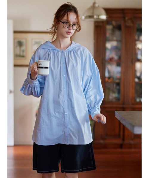 ブラウス シャツ HOODED GATHER SHIRTS レディース