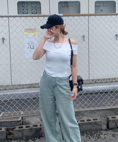 トップス Nao セール】フロントジップ半袖コンパクトニットトップス（Tシャツ