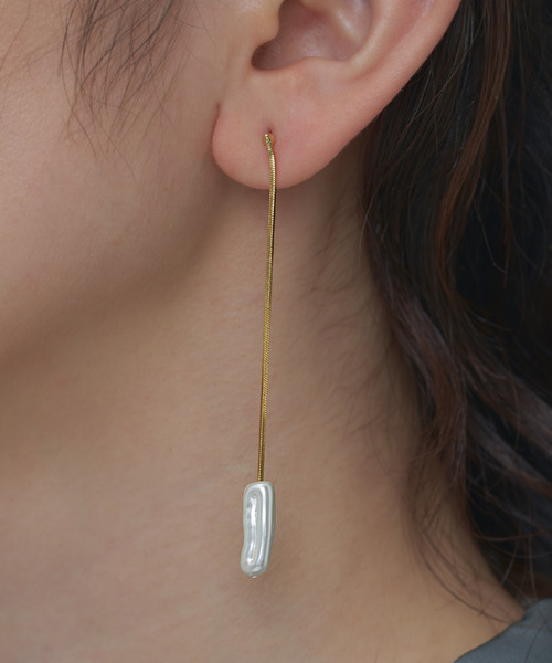 4quince ピアス チェーンウェーブパールピアス レディース