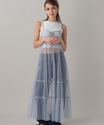 40 N°21 ドットチュール フリル キャミミニワンピ シースルー風 40 N°21 ドットチュール フリル キャミミニワンピ シースルー風