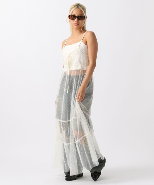 魅力の FOREVER21 ワンピース 「2024SS」ドットチュールキャミ ワンピース
