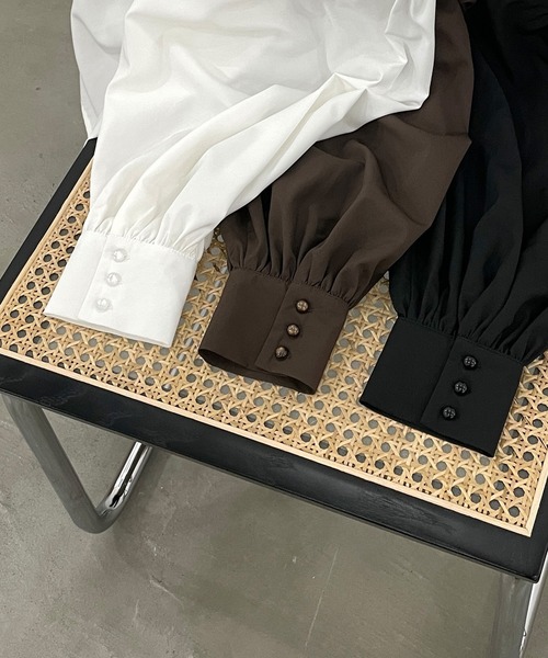 Louere（ルエレ） ブラウス シャツ スタンドカラーギャザーブラウス