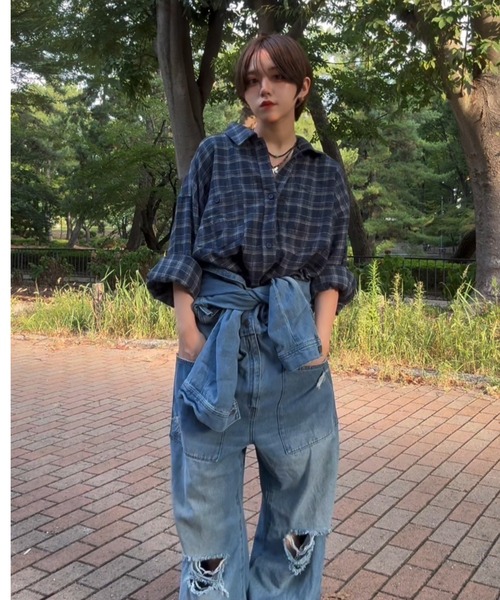 ブラウス シャツ check shirt レディース メンズ WudgeBoy ブラウス シャツ check shirt レディース メンズ