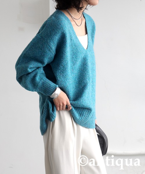 ニット セーター Vネックメランジニット レディース antiqua ニット セーター Vネックメランジニット レディース