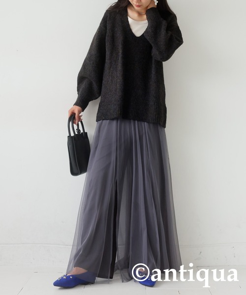 ニット セーター Vネックメランジニット レディース antiqua ニット セーター Vネックメランジニット レディース