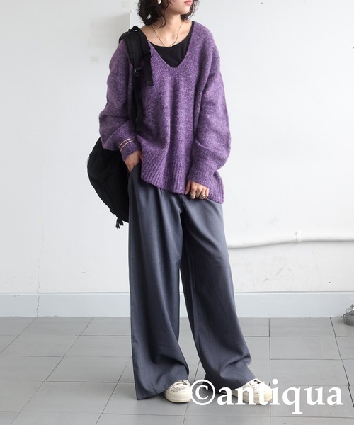 antiqua ニット セーター Vネックメランジニット レディース
