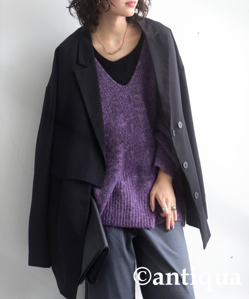 antiqua ニット セーター Vネックメランジニット レディース