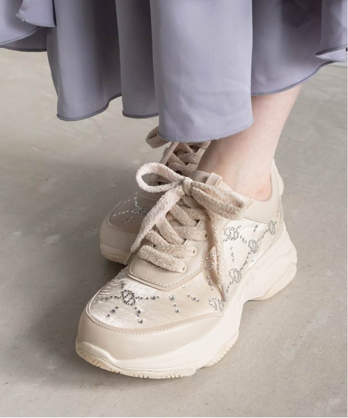 randaスニーカー ランダ モノグラム ホットフィックスストーン Lサイズ SALE】モノグラム×ホットフィックスストーン スニーカーRANDA