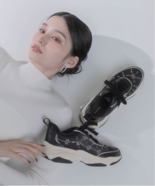 RANDA スニーカー モノグラム×ホットフィックスストーン