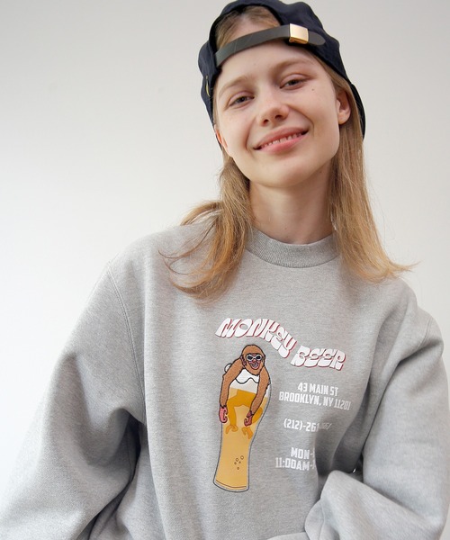 トレーナー スウェット HUMAROUS MONKEY BEER クルーネック スウェット レディース メンズ HUMAROUS トレーナー スウェット MONKEY BEER クルーネック