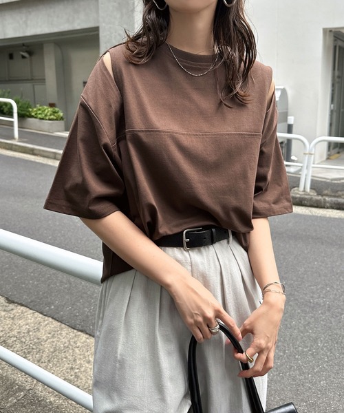 tシャツ 汗染み防止カットアウトデザインTシャツ レディース | andme | 05