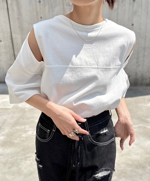 tシャツ 汗染み防止カットアウトデザインTシャツ レディース | andme | 01