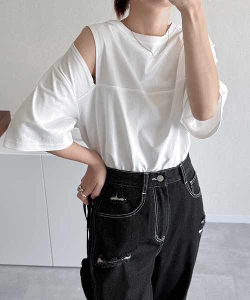 tシャツ 汗染み防止カットアウトデザインTシャツ レディース | andme | 16