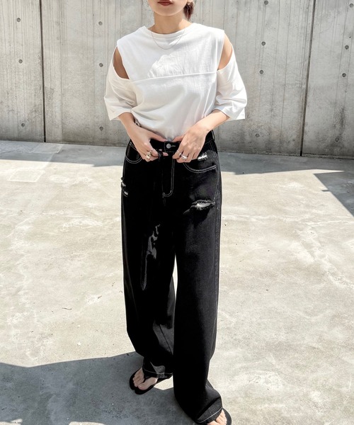 tシャツ 汗染み防止カットアウトデザインTシャツ レディース | andme | 15