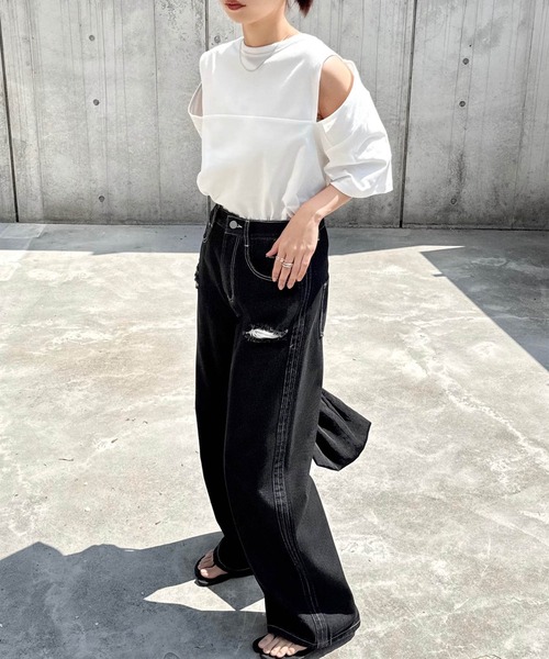tシャツ 汗染み防止カットアウトデザインTシャツ レディース | andme | 11