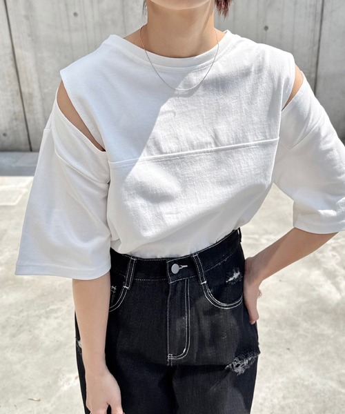 tシャツ 汗染み防止カットアウトデザインTシャツ レディース | andme | 14