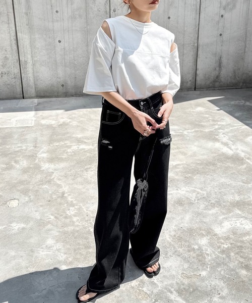 tシャツ 汗染み防止カットアウトデザインTシャツ レディース | andme | 12