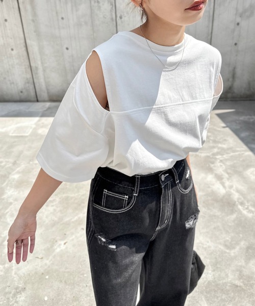 tシャツ 汗染み防止カットアウトデザインTシャツ レディース | andme | 10