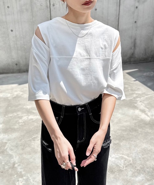 tシャツ 汗染み防止カットアウトデザインTシャツ レディース | andme | 13