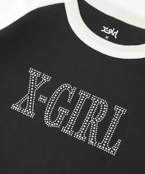 国内配送★X-girl★RHINESTONE ROMAN TYPE LOGO RAGLAN RHINESTONE ROMAN TYPE LOGO RAGLAN S/S BABY TEE｜エックス