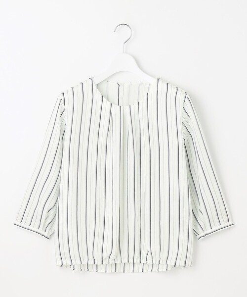 J.PRESS tシャツ 「洗える」ランダムストライプ シアー プル
