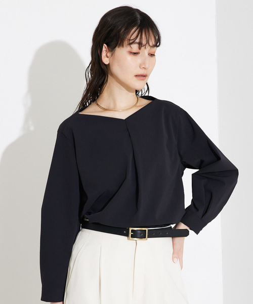 qualite ブラウス トップス カットソー qualite ブラウス シャツ ボリュームギャザータックTOP/オフィス