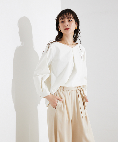 qualite ブラウス トップス カットソー qualite ブラウス シャツ ボリュームギャザータックTOP/オフィス