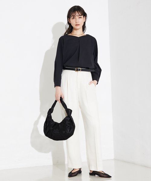 qualite ブラウス シャツ 2WAYストレッチタックブラウス