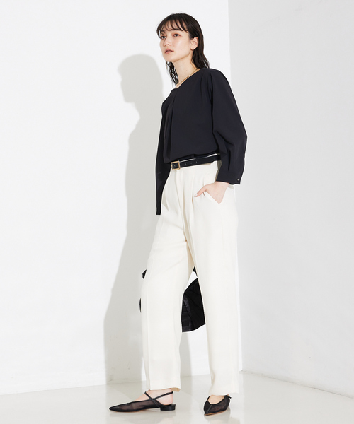 qualite ブラウス シャツ 2WAYストレッチタックブラウス