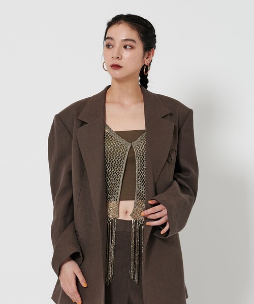 ベスト ジレ レーヨンナイロンブレンド フリンジベスト レディース