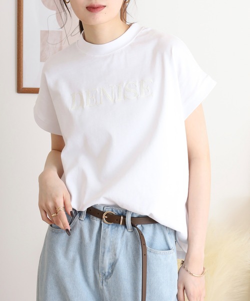 atONE tシャツ チュニック丈刺繍ロゴモックネックTシャツ